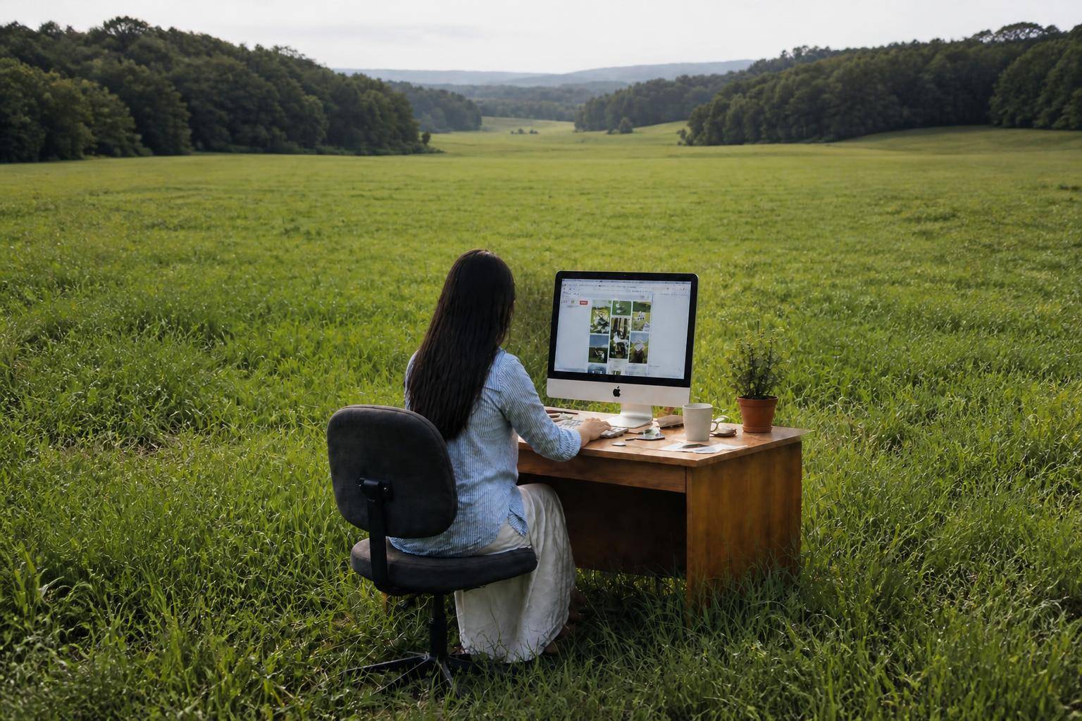 Persona trabajando al aire libre con un portátil